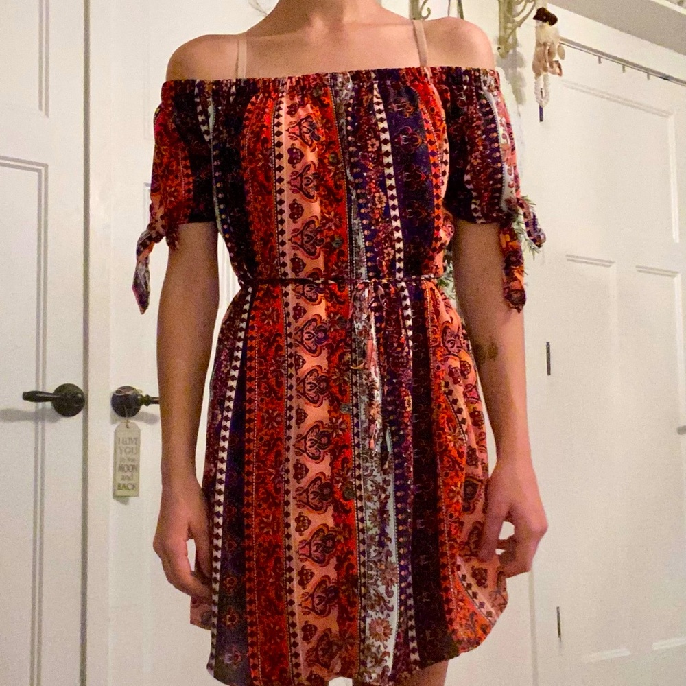 Hippie Patterned Off The Shoulder Dress
